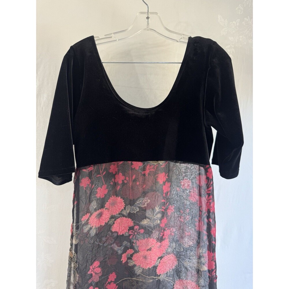Inheiding Clothing Boho Velvet Top with Flowy See through Floral Fabric Small